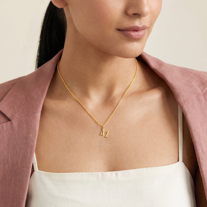 Gold Lab Grown Diamond M Initial Pendant (9K)