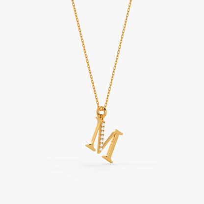 Gold Lab Grown Diamond M Initial Pendant (9K)