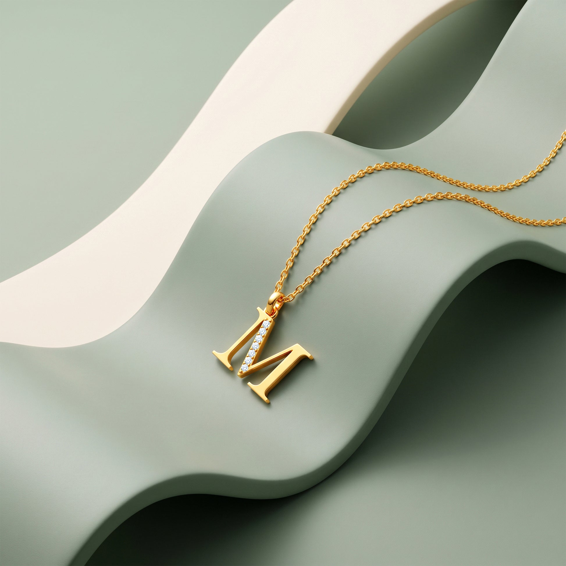 Gold Lab Grown Diamond M Initial Pendant (9K)