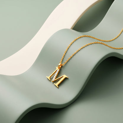 Gold Lab Grown Diamond M Initial Pendant (9K)