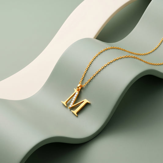 Gold Lab Grown Diamond M Initial Pendant (9K)
