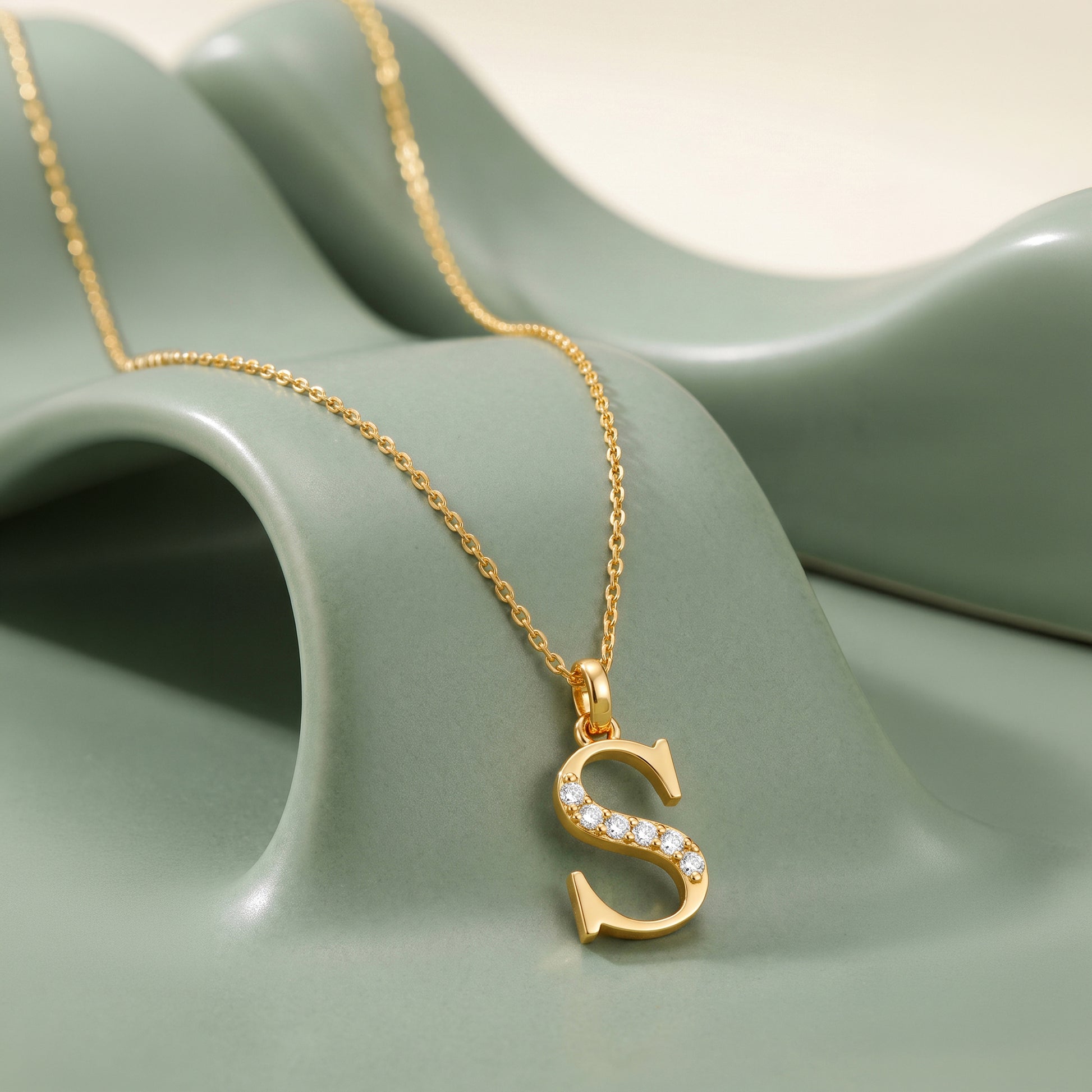 Gold Lab Grown Diamond S Initial Pendant (9K)