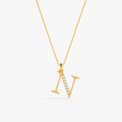 Gold Lab Grown Diamond N Initial Pendant (9k)
