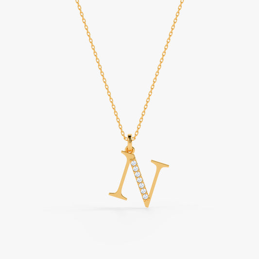 Gold Lab Grown Diamond N Initial Pendant (9k)