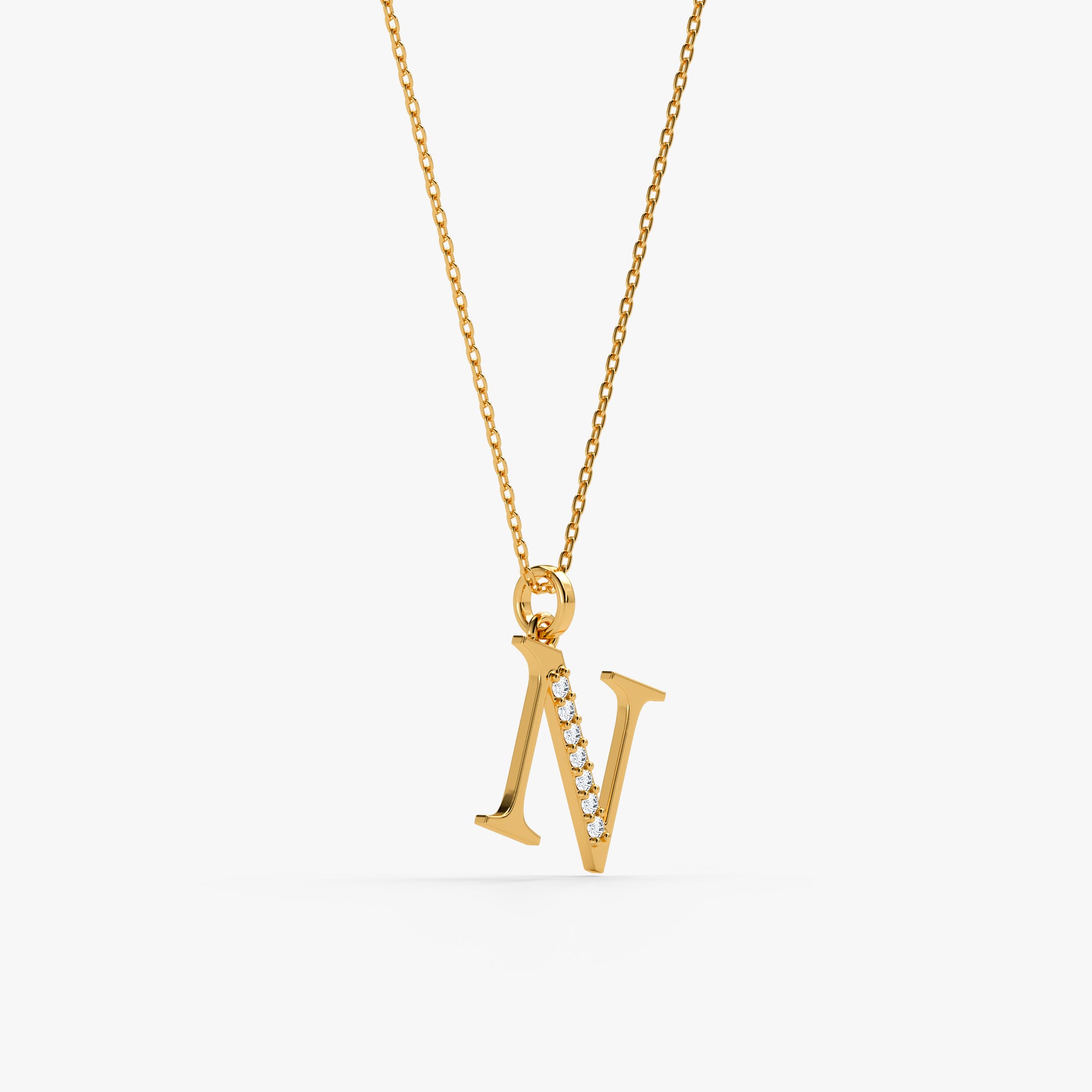 Gold Lab Grown Diamond N Initial Pendant (9k)