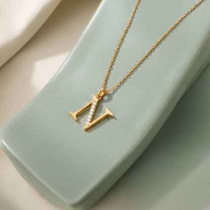 Gold Lab Grown Diamond N Initial Pendant (9k)