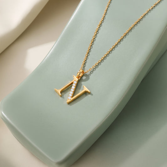 Gold Lab Grown Diamond N Initial Pendant (9k)