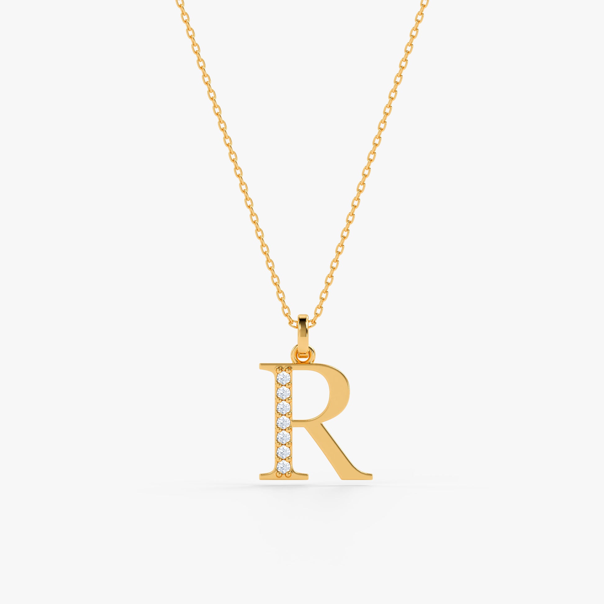 Gold Lab Grown Diamond R Initial Pendant (9K)