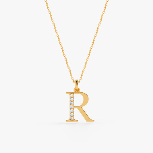 Gold Lab Grown Diamond R Initial Pendant (9K)