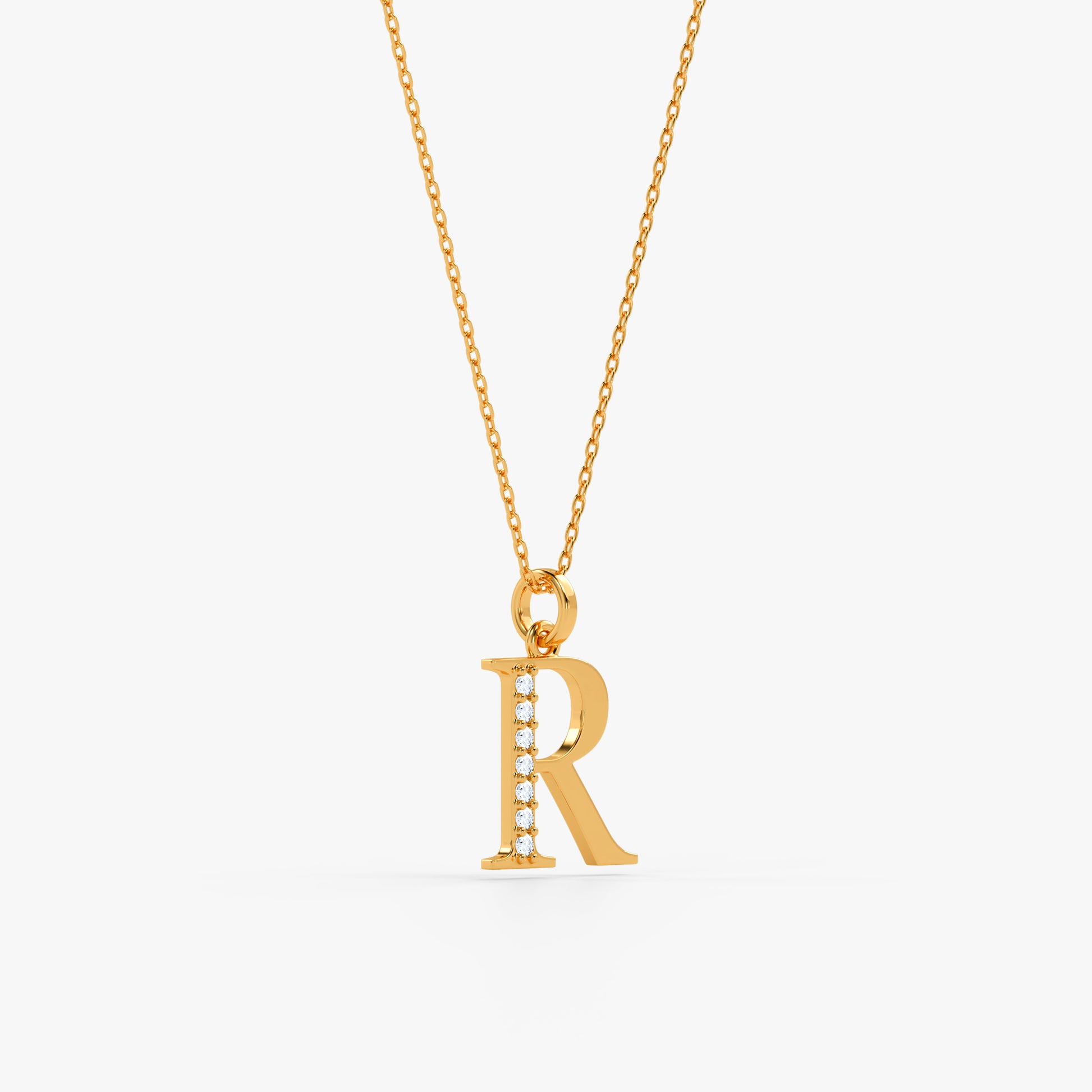Gold Lab Grown Diamond R Initial Pendant (9K)
