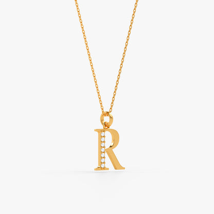 Gold Lab Grown Diamond R Initial Pendant (9K)