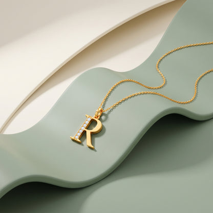 Gold Lab Grown Diamond R Initial Pendant (9K)