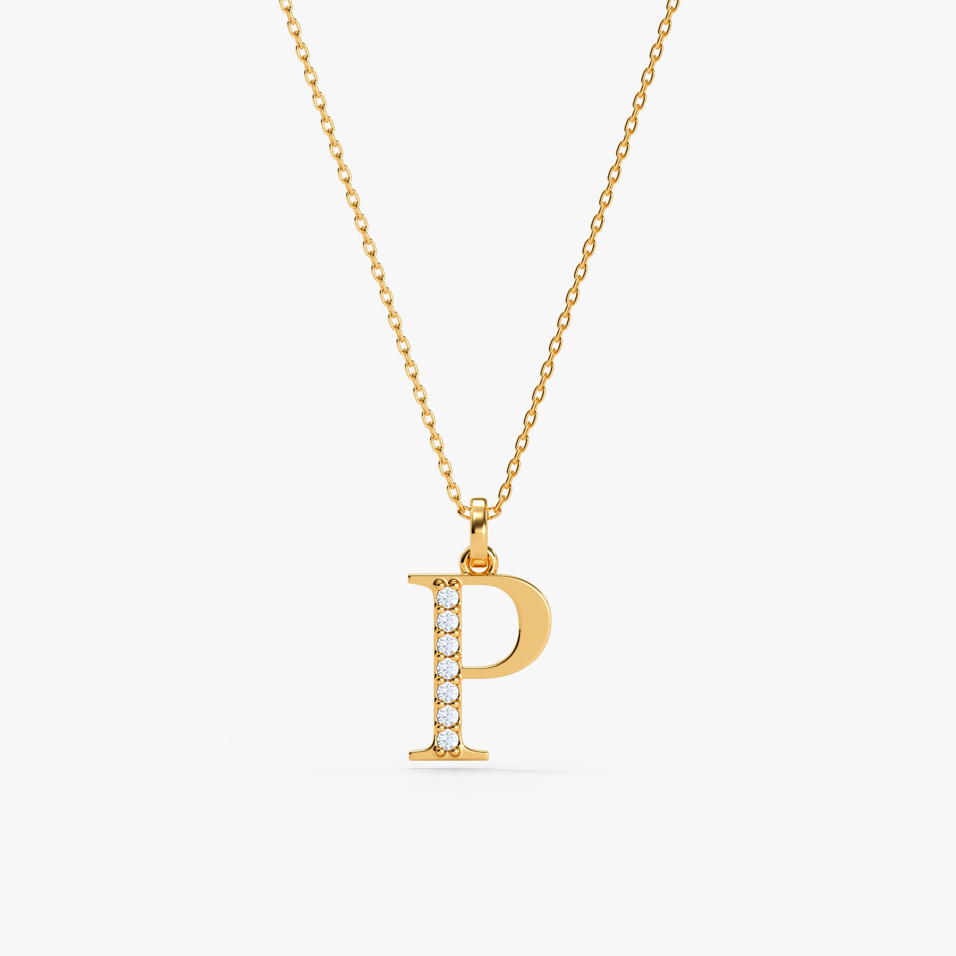 Gold Lab Grown Diamond P Initial Pendant (9k)