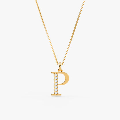 Gold Lab Grown Diamond P Initial Pendant (9k)