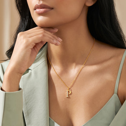 Gold Lab Grown Diamond P Initial Pendant (9k)