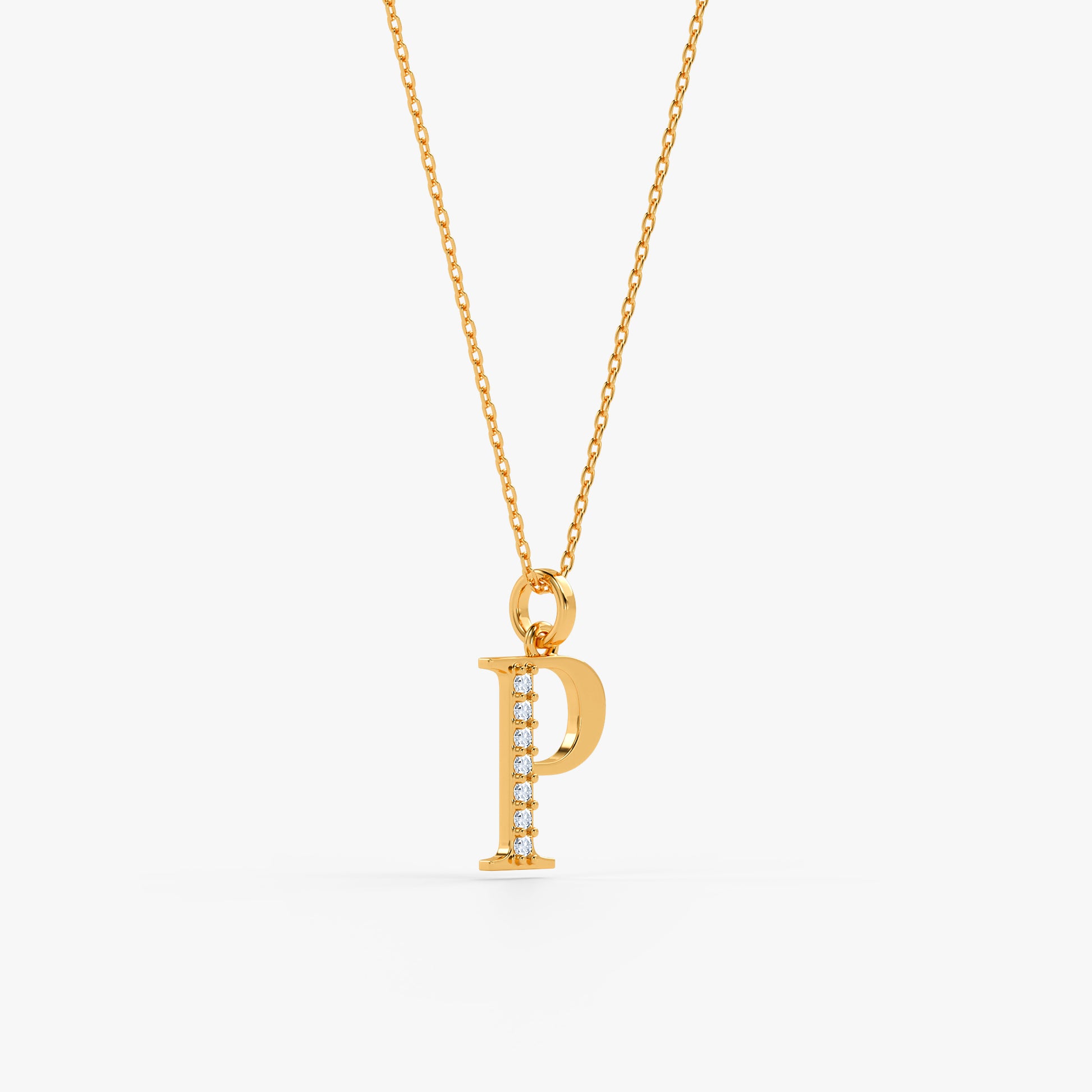 Gold Lab Grown Diamond P Initial Pendant (9k)
