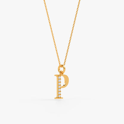 Gold Lab Grown Diamond P Initial Pendant (9k)