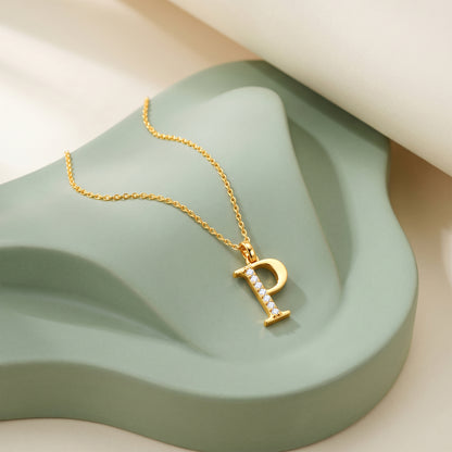 Gold Lab Grown Diamond P Initial Pendant (9k)