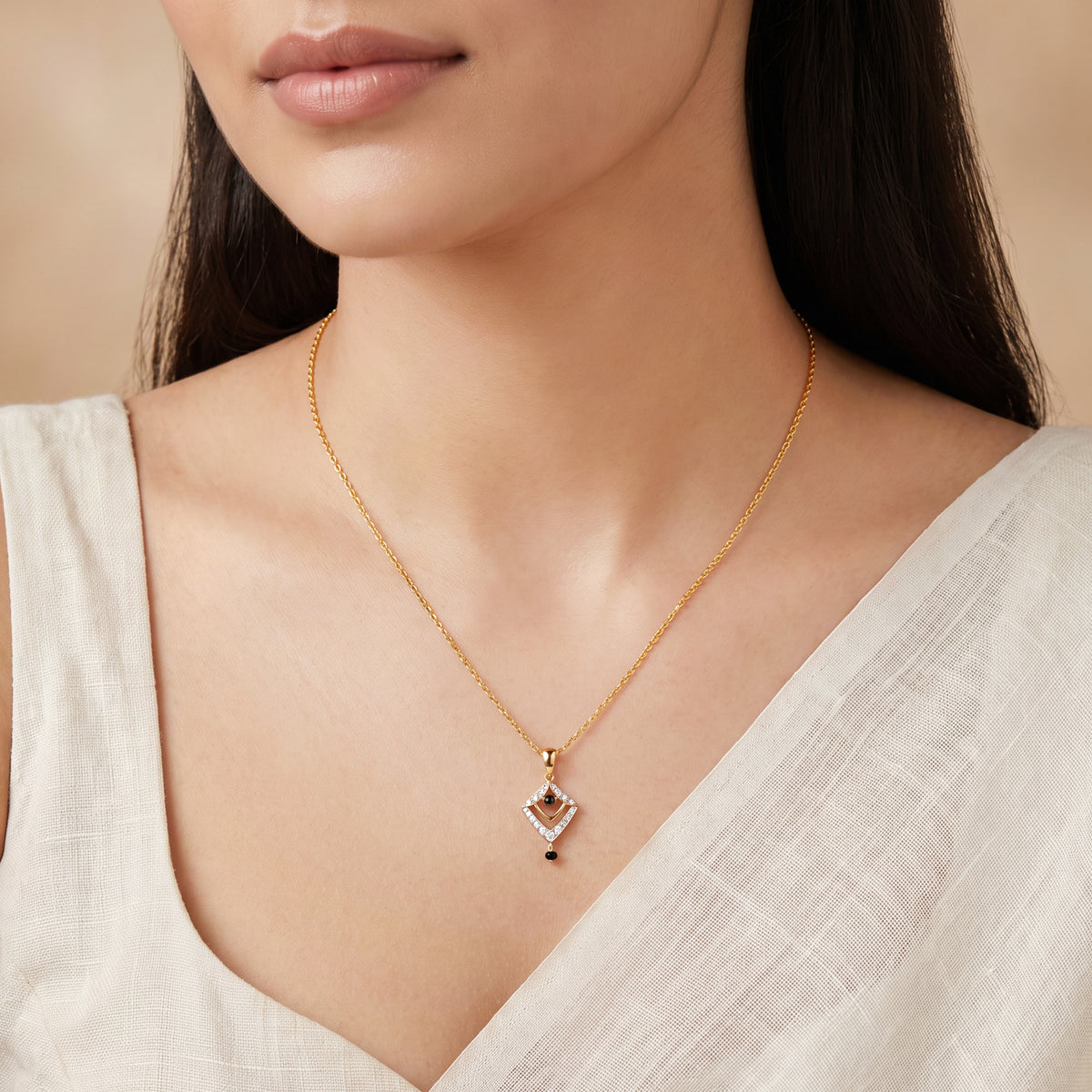 Gold Prism Onyx Lab Grown Diamond Pendant