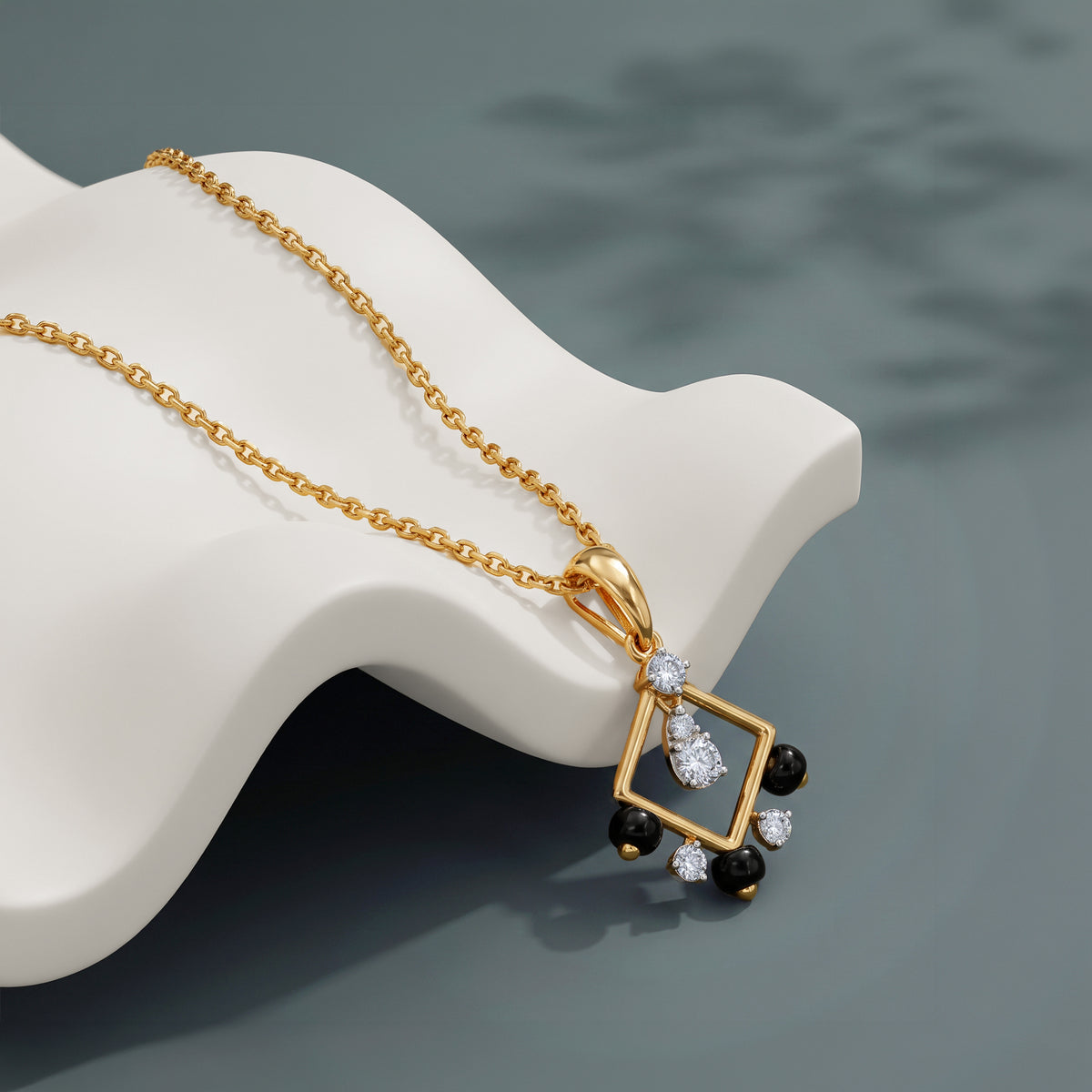 Gold Obsidian Prism Lab Grown Diamond Pendant