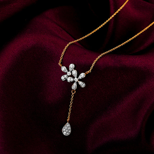 Gold Floral Drop Diamond Necklace