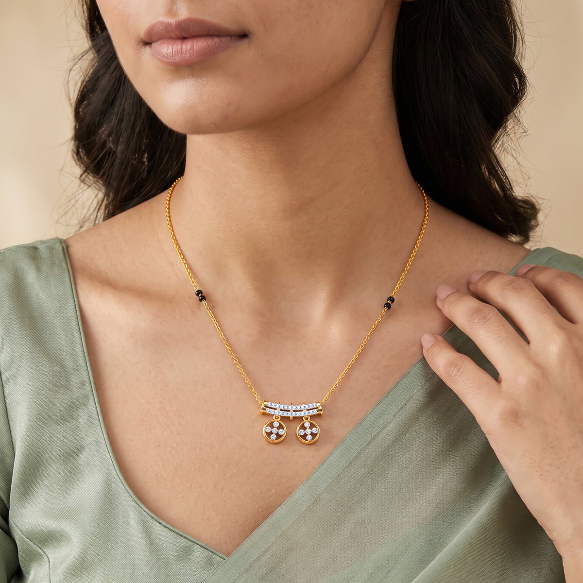 Gold Maithili Lab Grown Diamond Mangalsutra Pendant