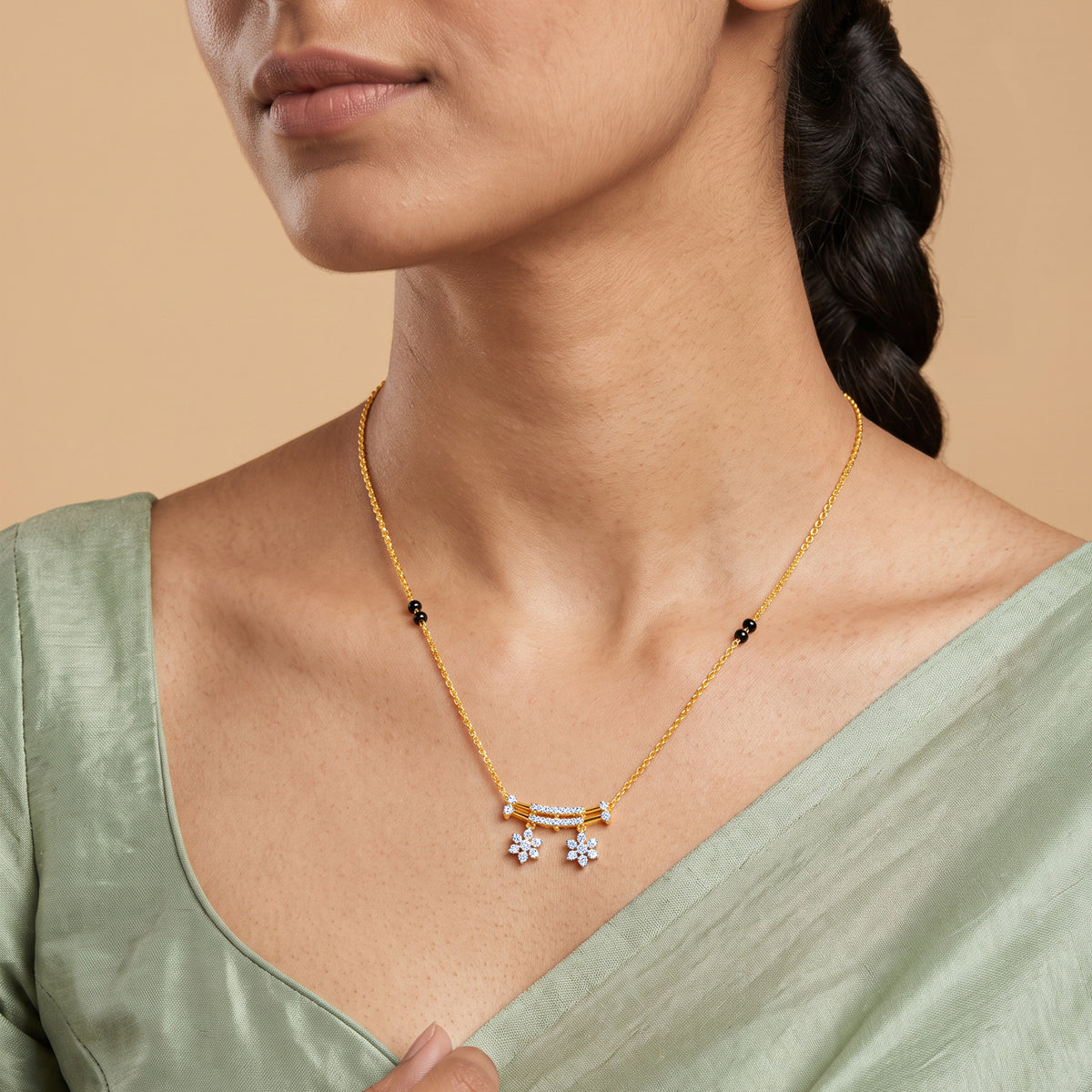Gold Madhuri Lab Grown Diamond Mangalsutra Pendant