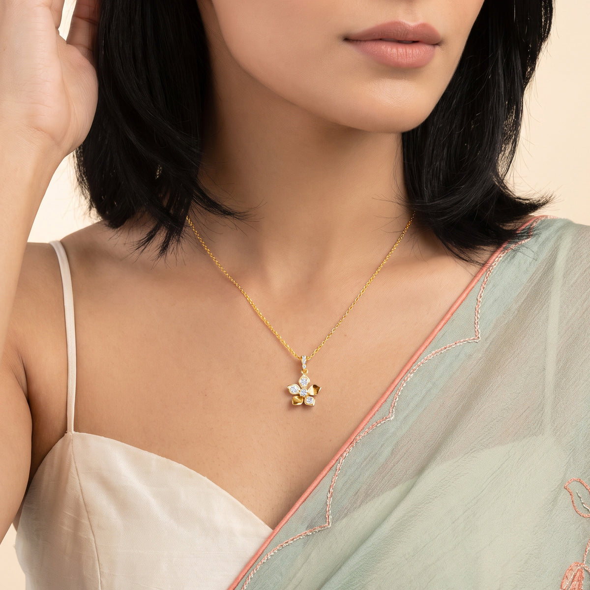 Gold Floral Poetry Lab Grown Diamond Pendant