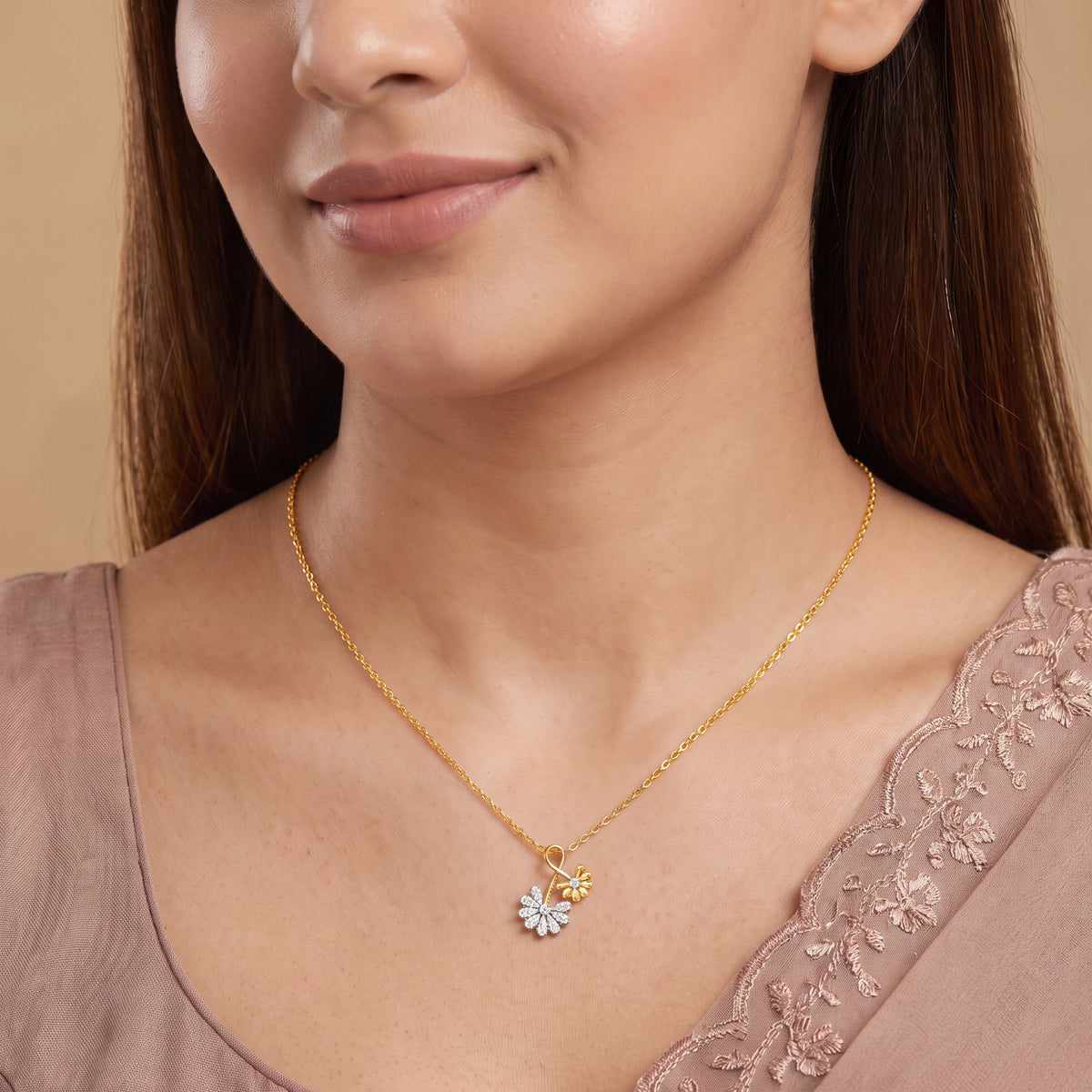 Gold Daisy Dawn Floral Lab Grown Diamond Pendant