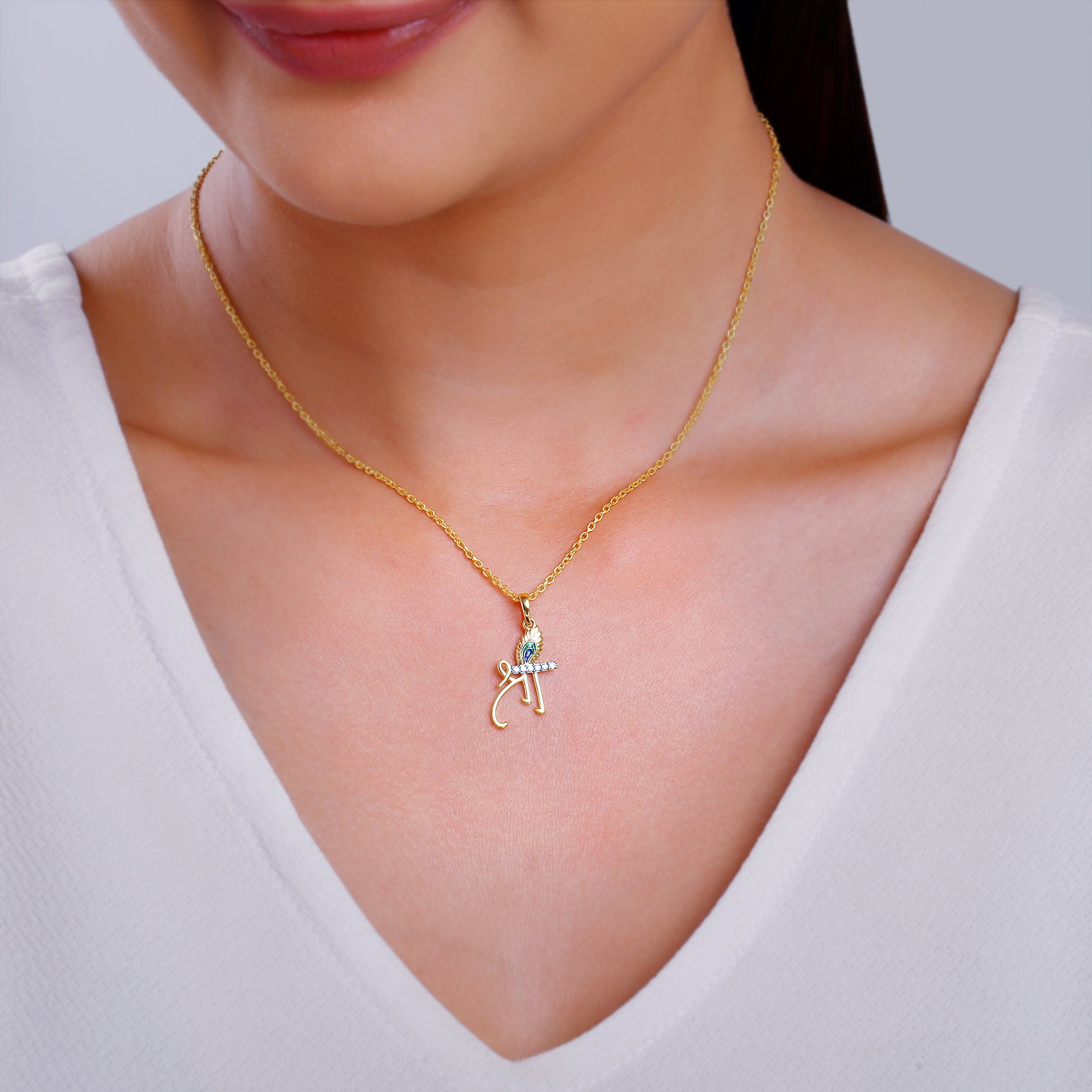 Gold Jai Sri Krishna Lab Grown Diamond Pendant