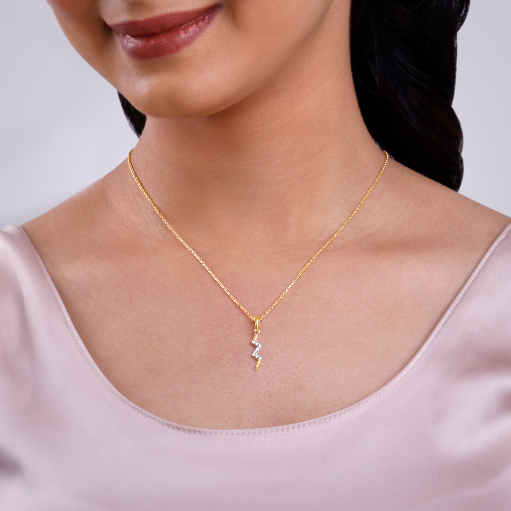 Gold Thunderbolt Lab Grown Diamond Pendant - view 3