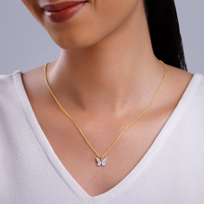 Gold Butterfly In Flight Lab Grown Diamond Pendant