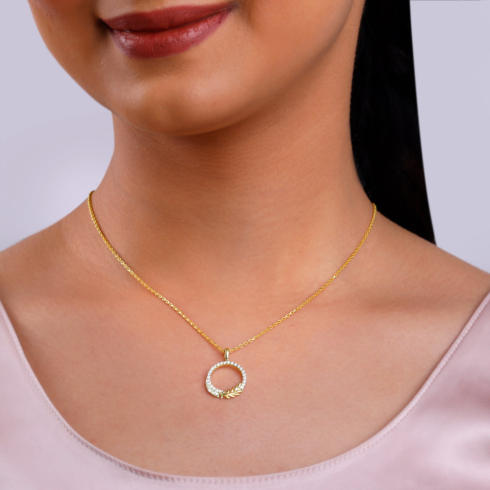 Gold Enchanted Foliage Lab Grown Diamond Pendant - view 3