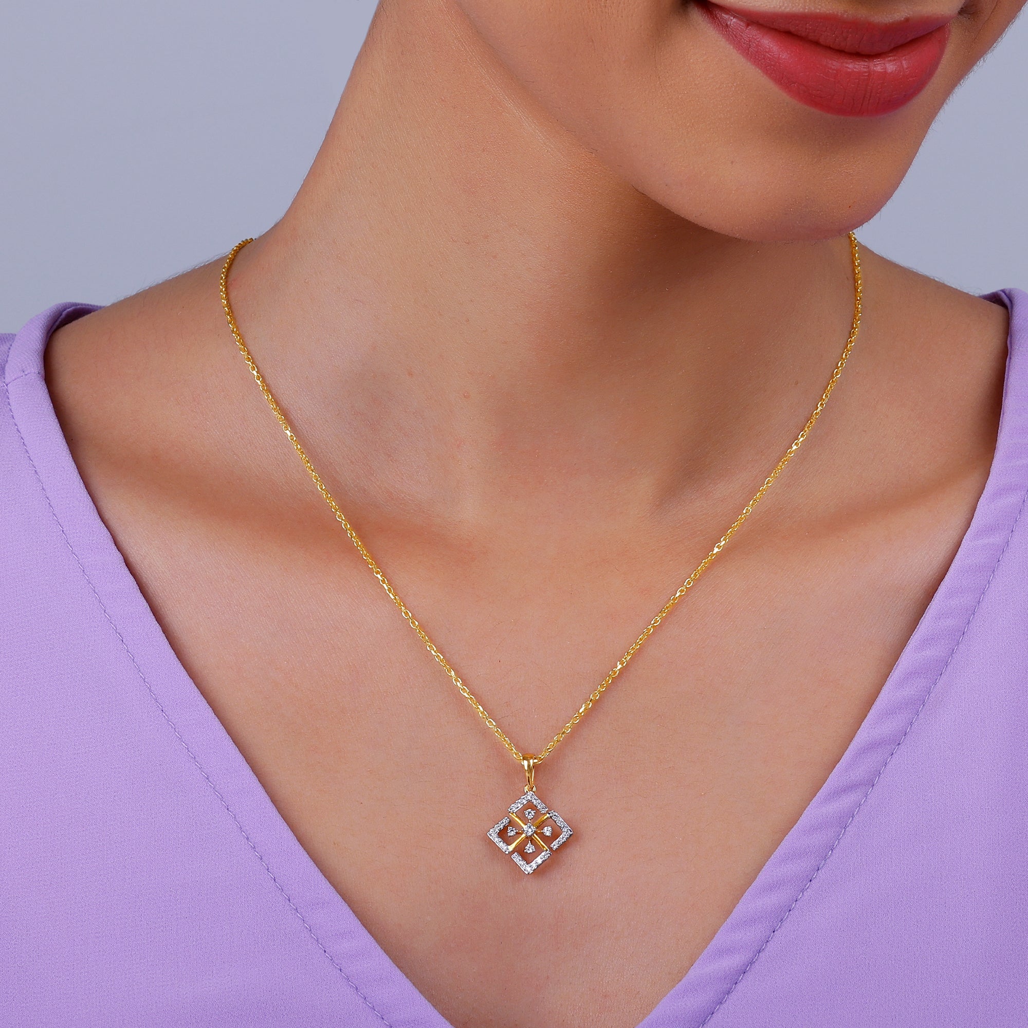 Gold Losange Diamond Pendant - view 3