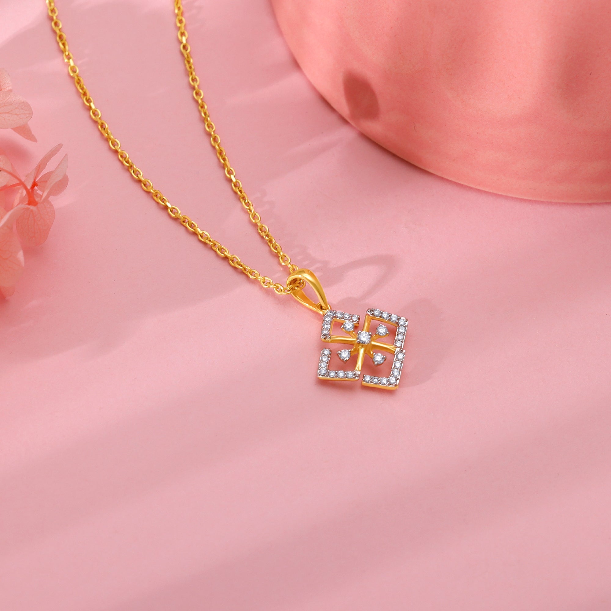 Gold Losange Diamond Pendant - view 2