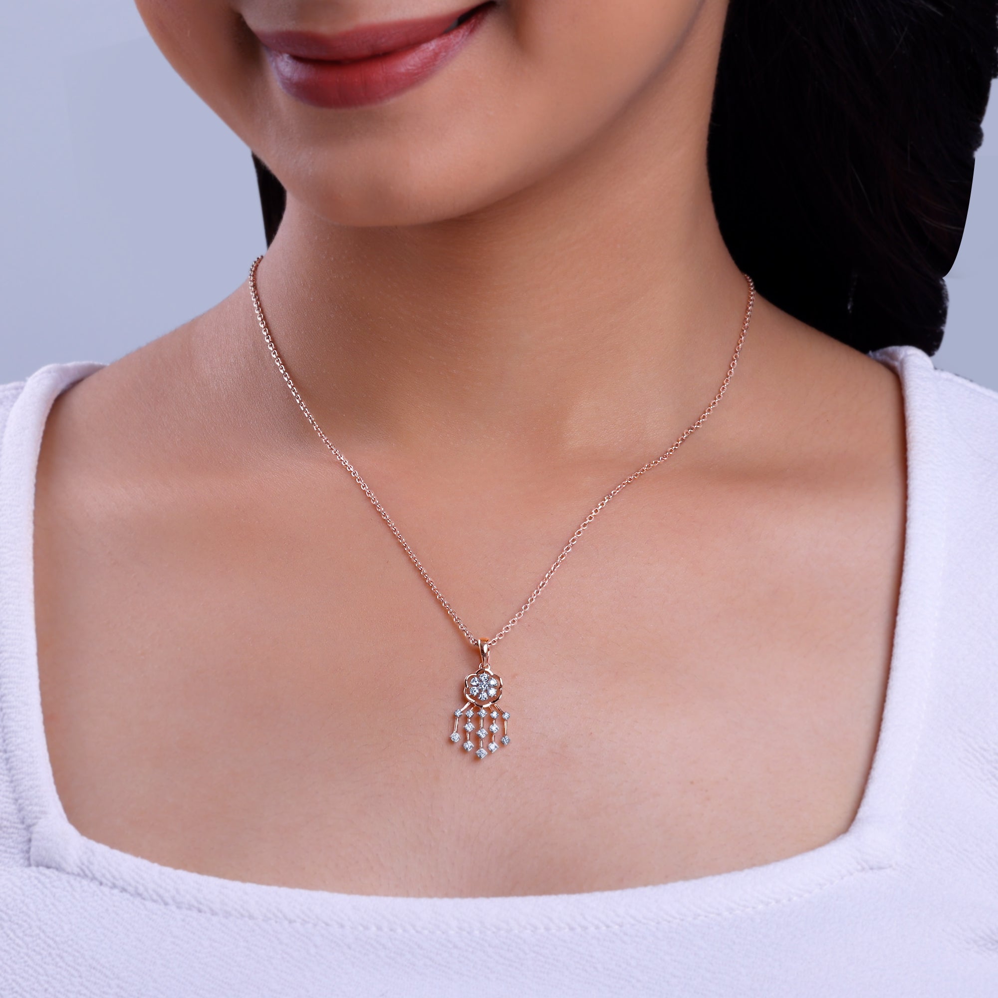 Rose Gold Radiant Bloom Diamond Pendant - view 3