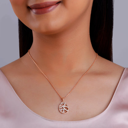 Rose Gold Leaf Drop Lab Grown Diamond Pendant