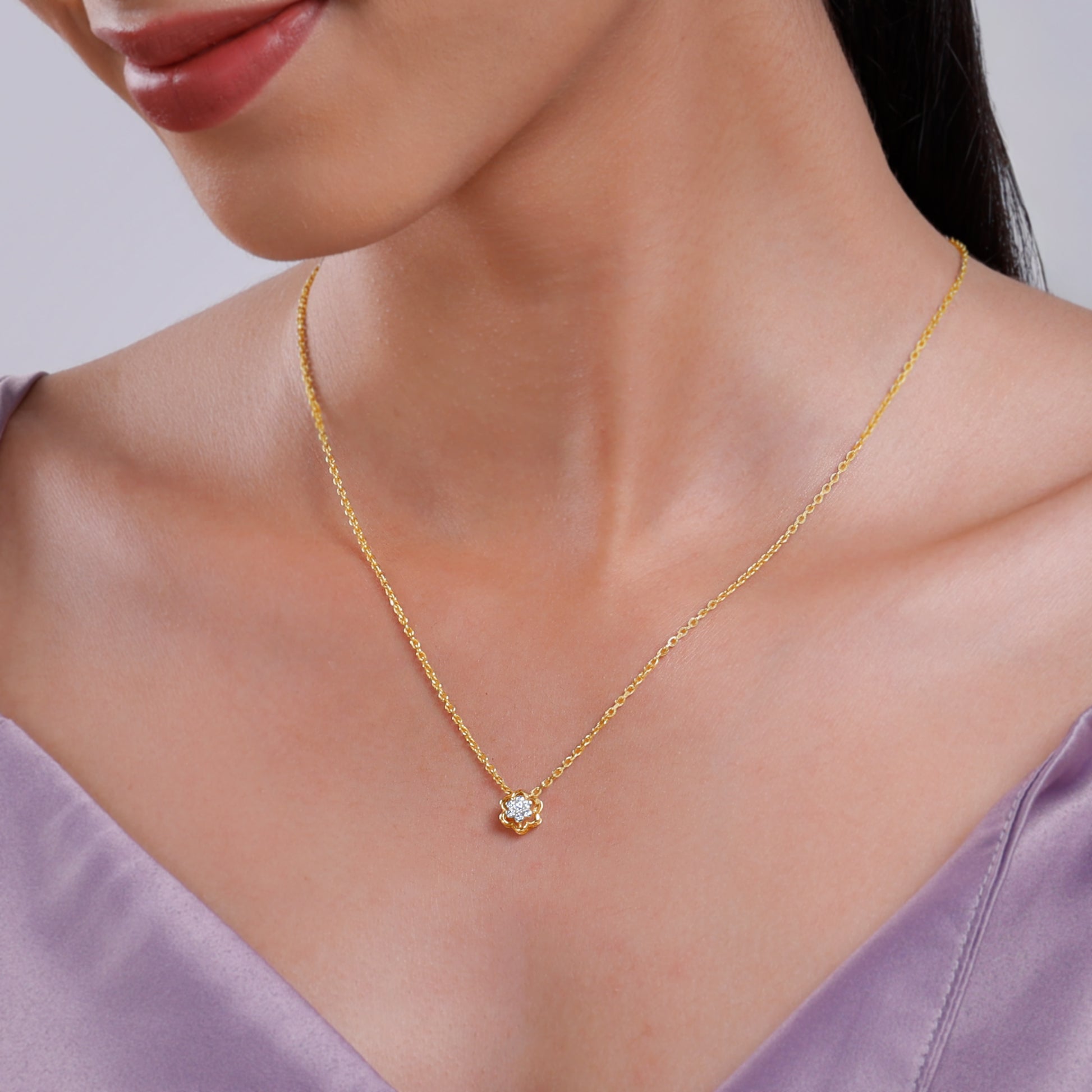 Gold Bloom Essence Lab Grown Diamond Pendant