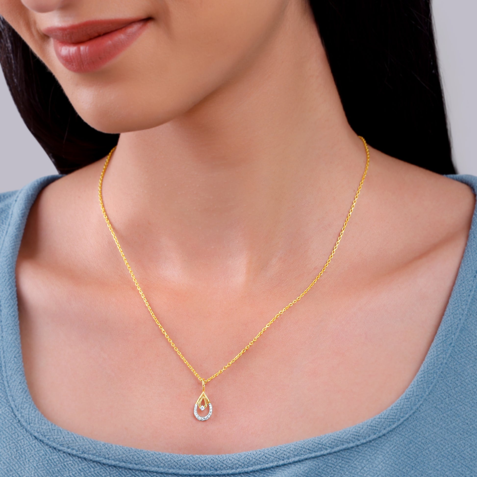 Gold Celeste Tear Lab grown Diamond Pendant
