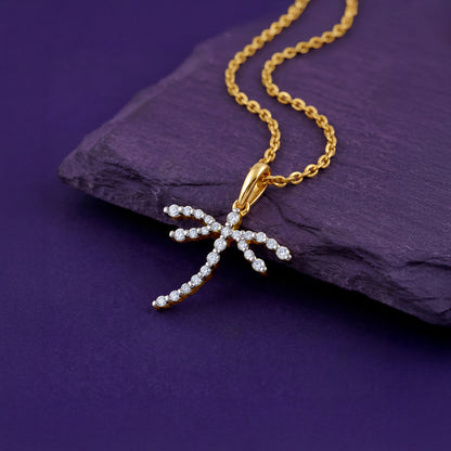 Gold Aurora Dragonfly Lab Grown Diamond Pendant