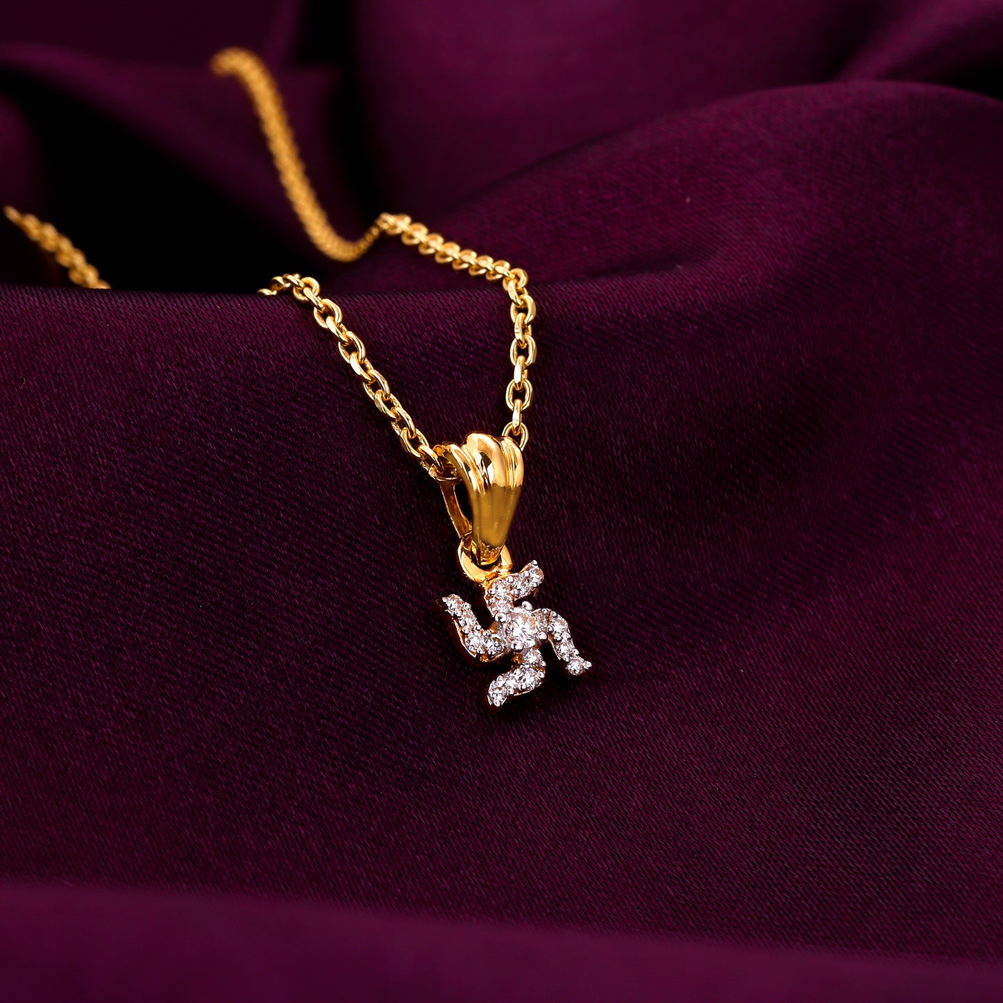 Gold Divine Swastik Diamond Pendant