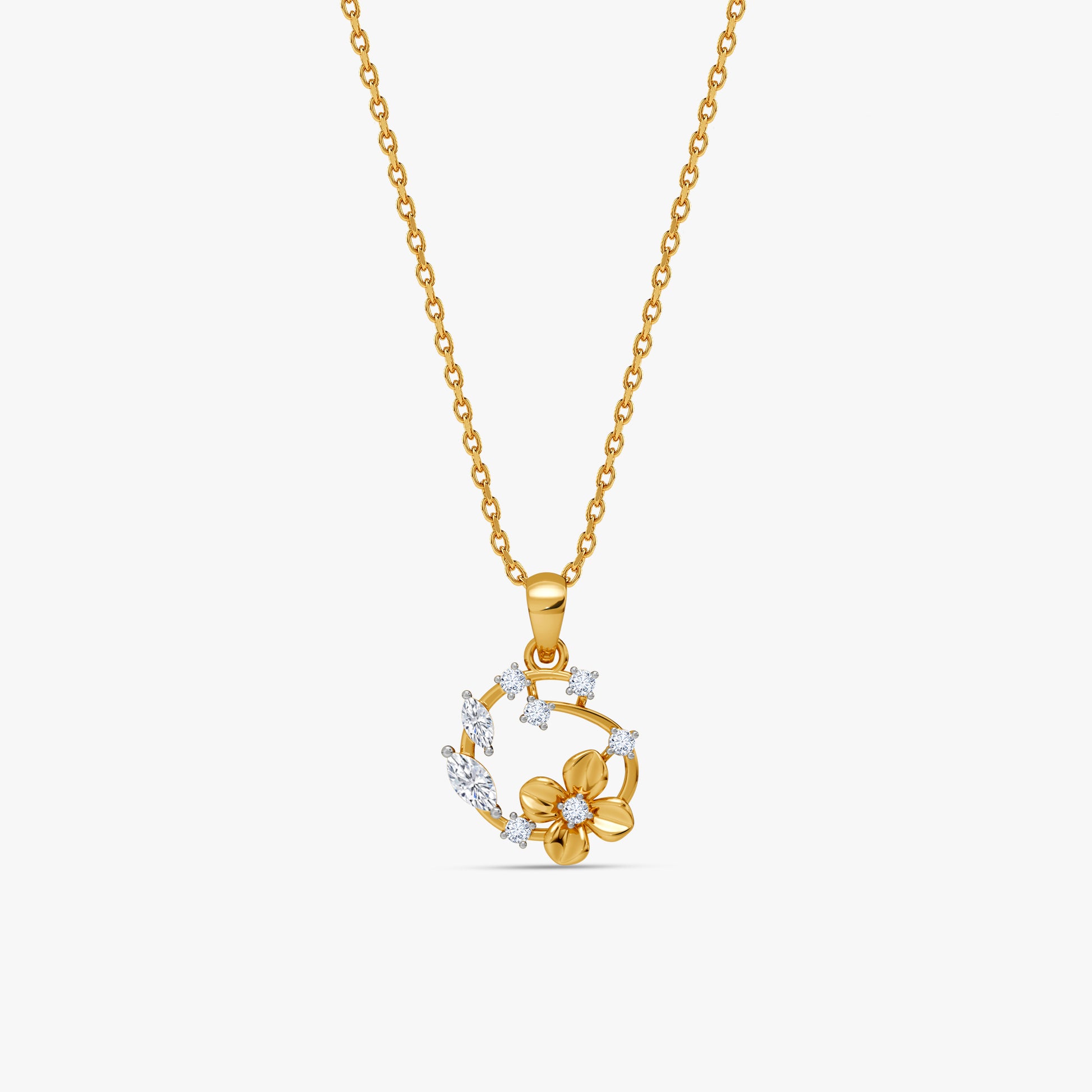 Gold Blossom Wreath Lab Grown Diamond Pendant