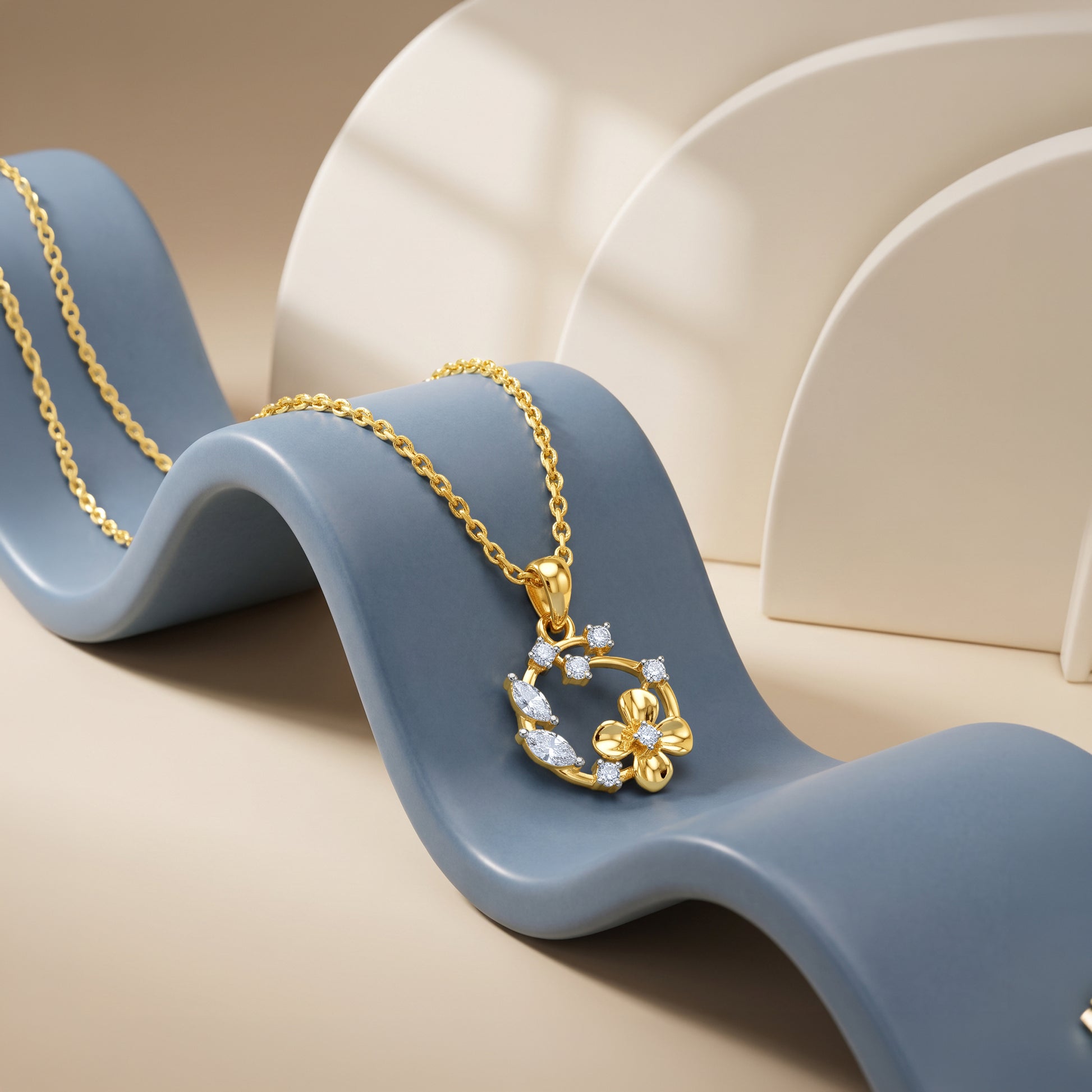 Gold Blossom Wreath Lab Grown Diamond Pendant