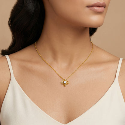 Gold Fleur Halo Lab Grown Diamond Pendant