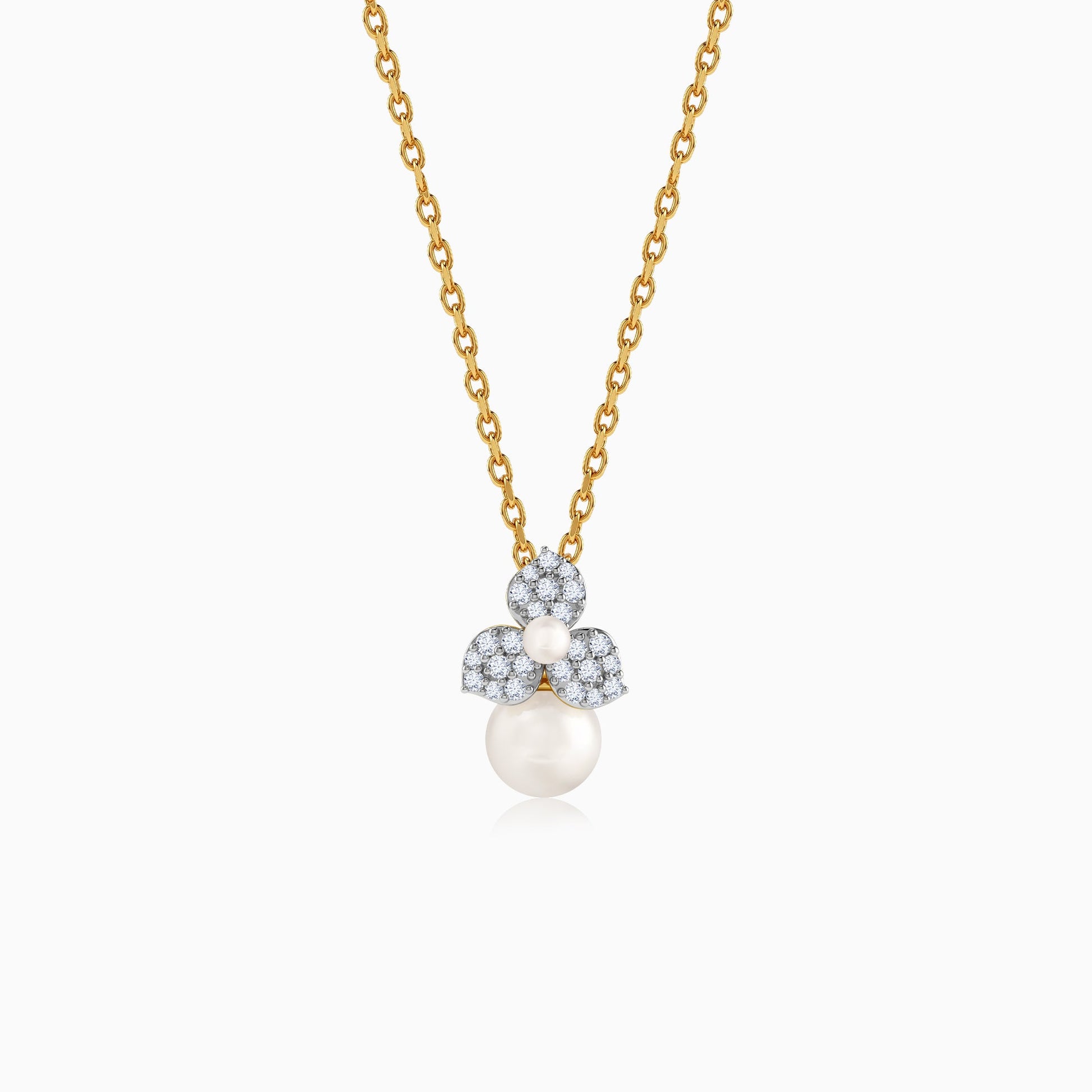 Gold Pearl Bud Story Lab Grown Diamond Pendant