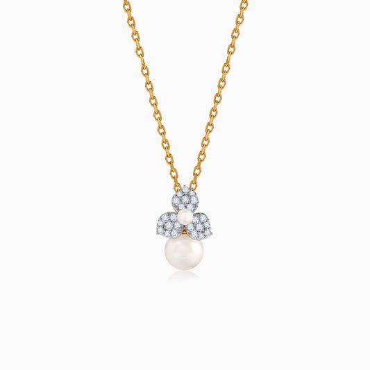Gold Pearl Bud Story Lab Grown Diamond Pendant