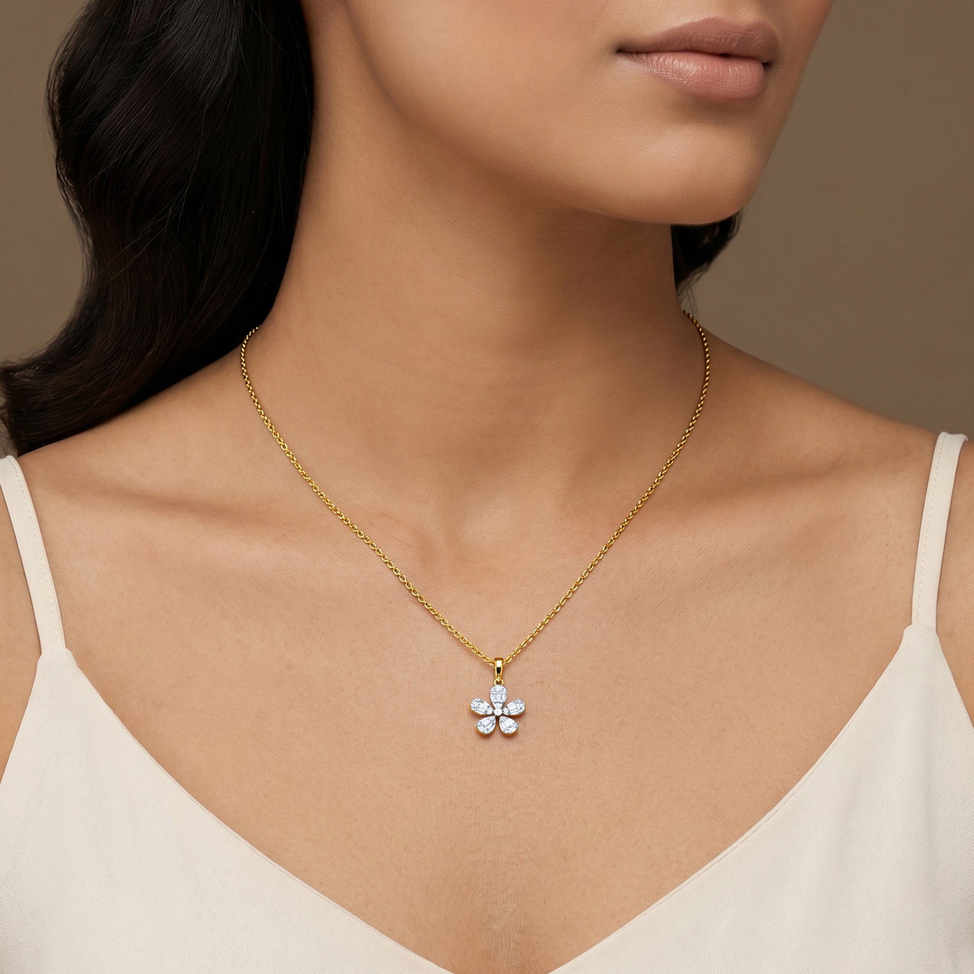 Gold Bloom Bold Lab Grown Diamond Pendant