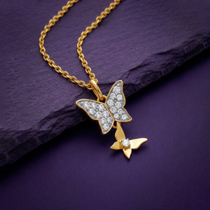 Gold Sparkling Butterfly Lab Grown Diamond Pendant