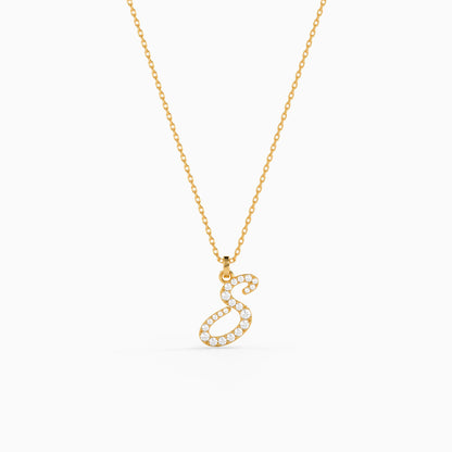 Personalised Gold Pretty Lab Grown Diamond Initial Pendant