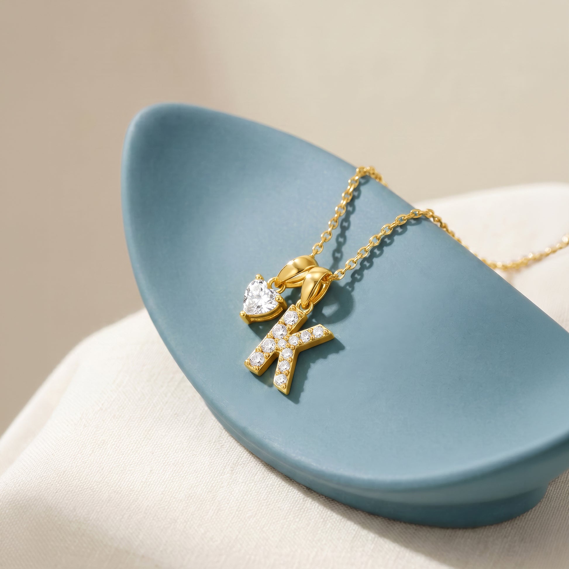Personalised Gold Heart You Lab Grown Diamond Initial Pendant (9k)